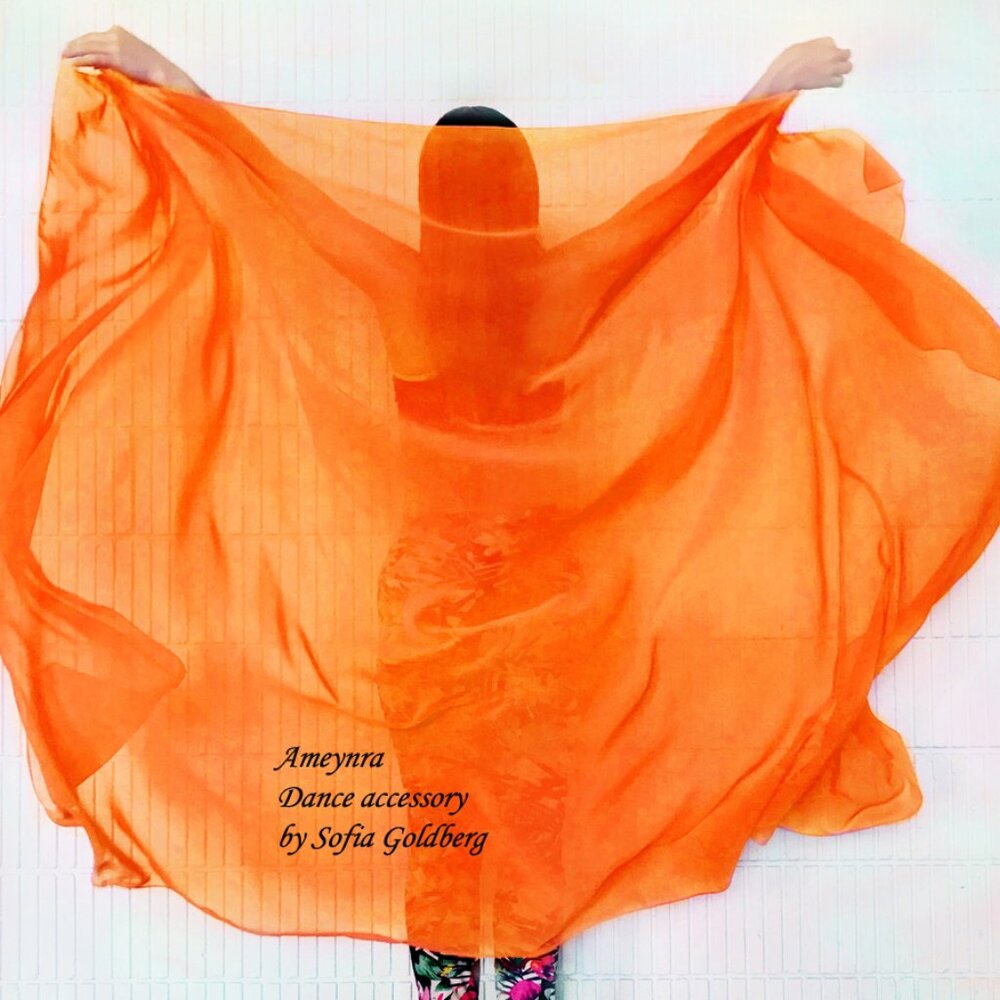 Belly dance veil 2.5 yards x 54 inches. Orange chiffon, New